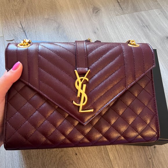 Saint Laurent Monogram Medium Envelope Purse with Matching Card Holder Burgundy - Picture 2 of 9